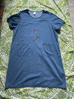 Blair Blue Denim Maxi Dress with lady bug Embroidery